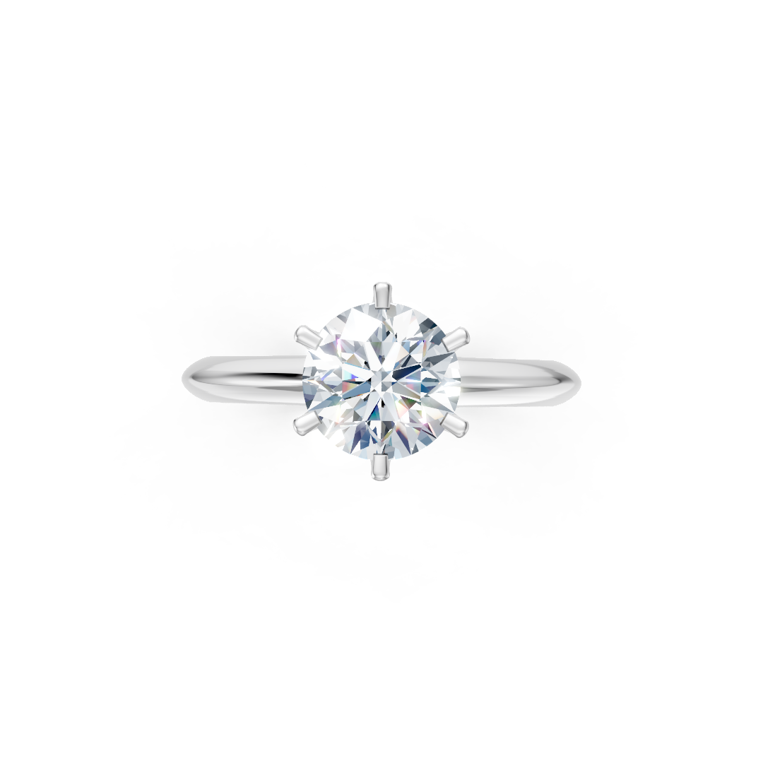 Zaročni prstan iz belega zlata Zlatarstvo Gajšek, elegantna oblika, sijoč diamant na vrhu, prikazan od zgoraj