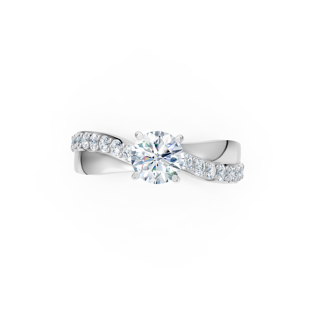 Zaročni prstan iz belega zlata Zlatarstvo Gajšek, elegantna oblika, sijoč diamant na sredini.