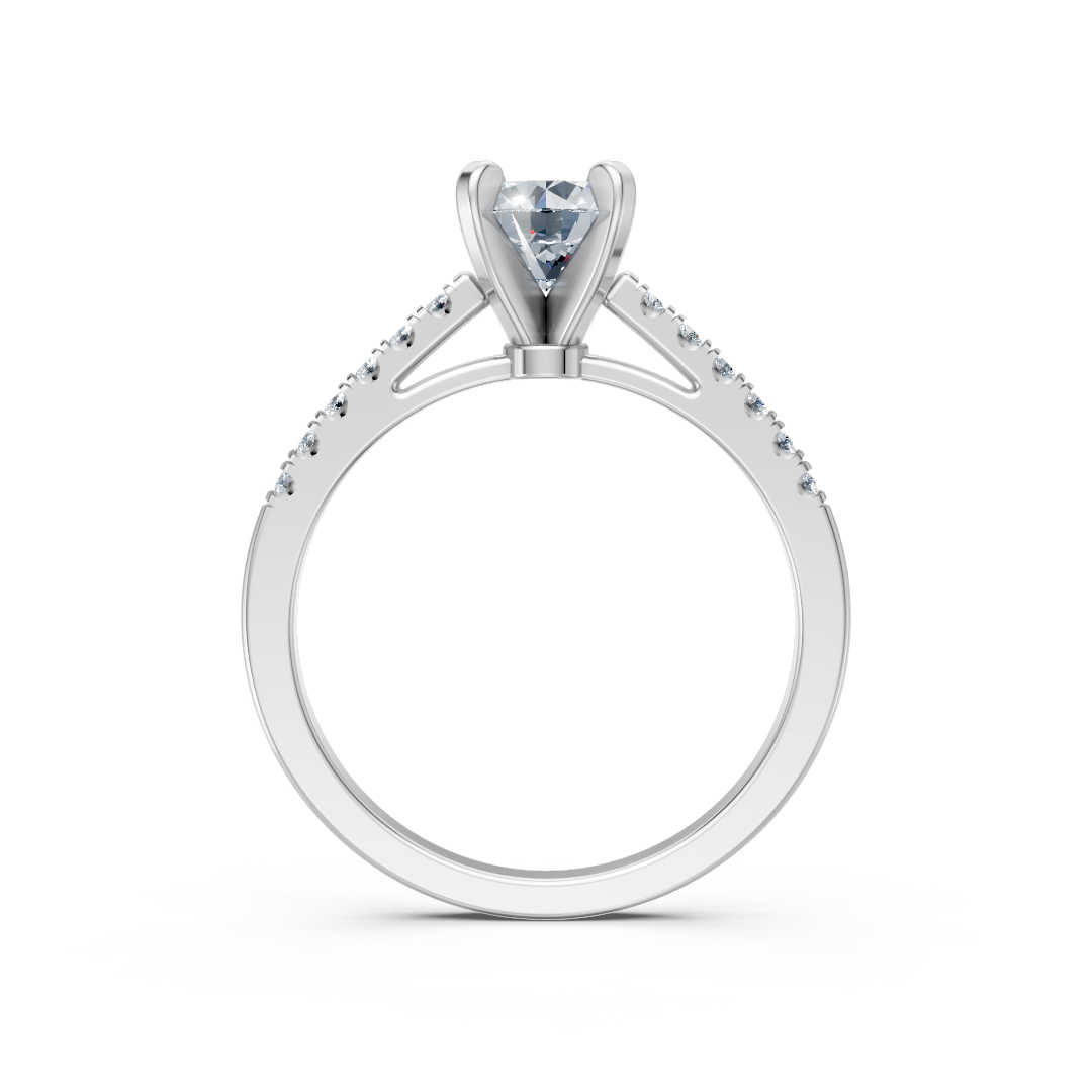 Zaročni prstan iz belega zlata Zlatarstvo Gajšek, elegantna oblika in sijoč diamant, prikazan na sliki.
