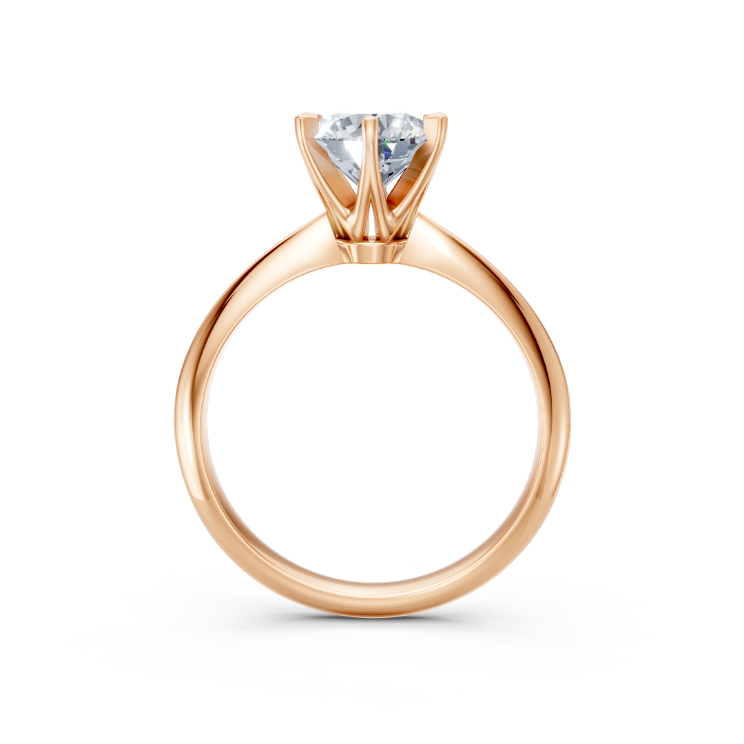 Zaročni prstan iz rdečega zlata Zlatarstvo Gajšek, elegantna oblikovanje, sijoč diamant na sredini, za poseben trenutek.