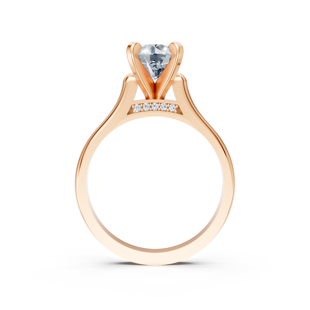 Zaročni prstan iz rdečega zlata Zlatarstvo Gajšek, elegantna oblika, sijoč diamant, za poročno zaroko.