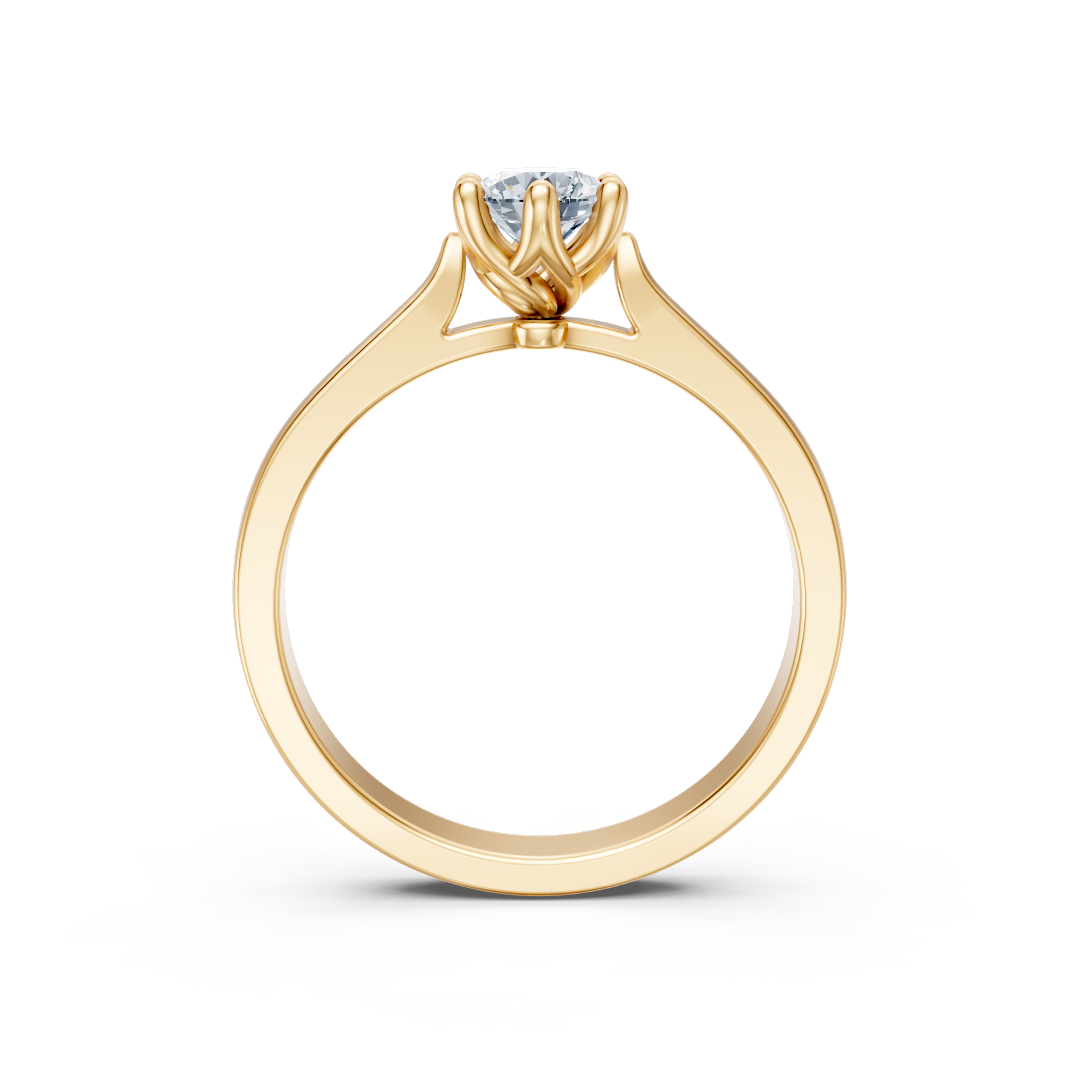 Zaročni prstan iz rumenega zlata Zlatarstvo Gajšek, elegantna oblika, sijoč diamant na vrhu, za poseben trenutek.