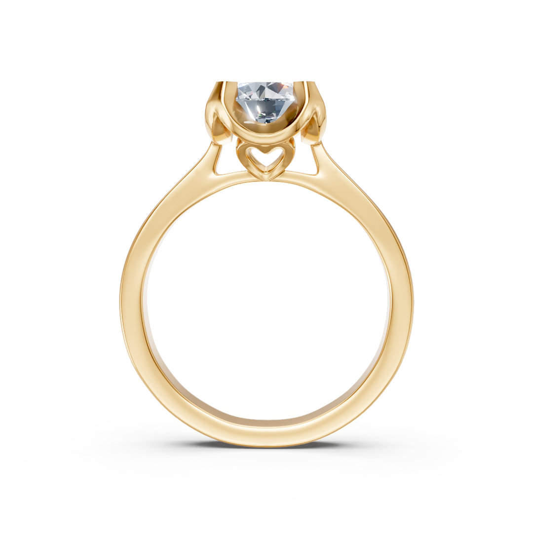 Zaročni prstan iz rumenega zlata Zlatarstvo Gajšek, elegantna oblika, sijoč diamant v sredini, za posebno priložnost.