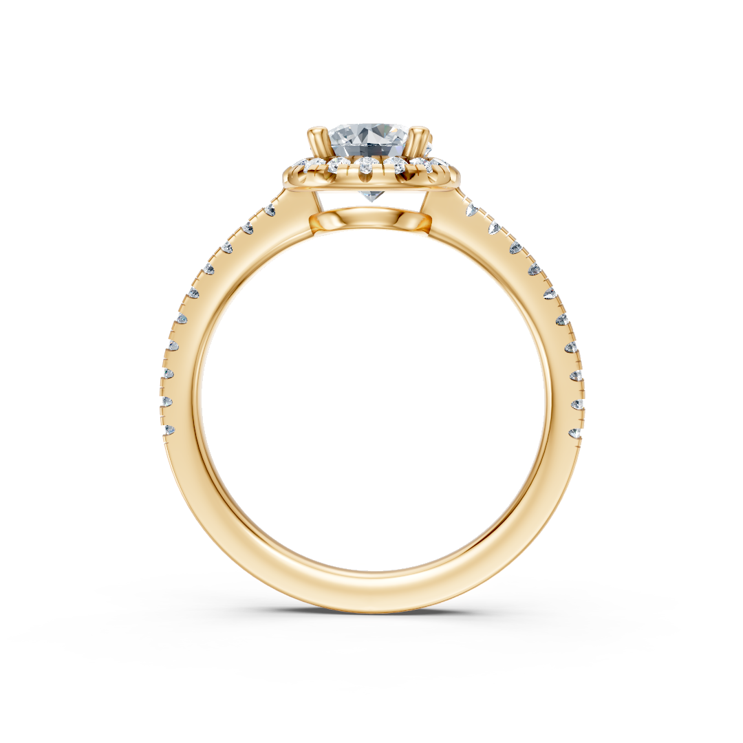 Zaročni prstan iz rumenega zlata Zlatarstvo Gajšek, elegantna oblika in sijoč diamant na prstanu.